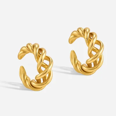 Wholesale 18K Gold Plated Thick Twisted Rope C Shape Open Clip-on Earrings Stainless Steel Tarnish Resistant Jewelry for Women