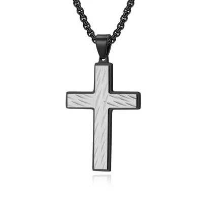 Wholesale Popular Random Hammared Religious Cross Pendant Stainless Steel Crucifix Necklace Unisex Creative Faith Christian Gift
