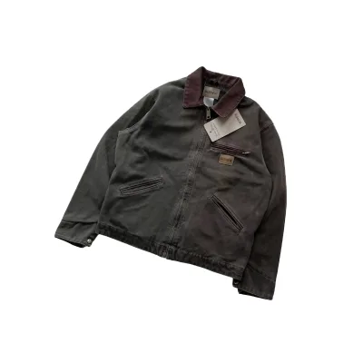 DiZNEW Men's Vintage Workwear Detroit Jacket Streetwear Distressed Washed Heavyweight Denim Jacket With Contrast Collar