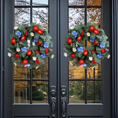 New Best Selling Independence Day Door Frame Decoration Wreath 4th of July Party Plastic Flowers Window Decorations