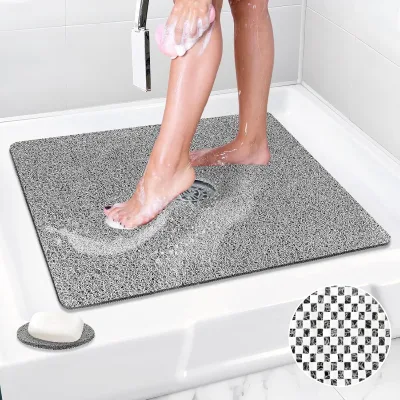 Non-Slip Shower Bath Tub Floor Mat Soft PVC Loofah Bathroom Mats Foot Scrubber Rug Quick Drying Easy Cleaning Mats for Wet Areas
