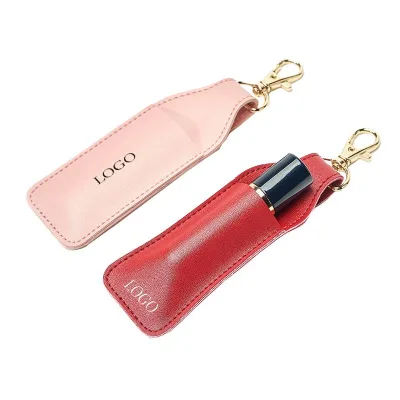 Fashion PU Leather Lip Gloss Holder Keychain Portable Lipstick Pouch for Travel & Everyday Use,Lipstick Sleeve with Keyring