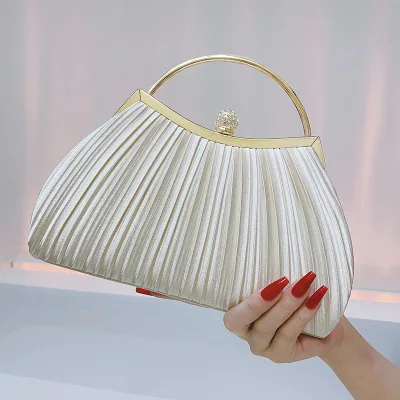 Crystal Bride Evening Bag Satin Synthetic Pearl Chain Party Natural Waistline Breathable Beaded Decoration Polyester Fashion