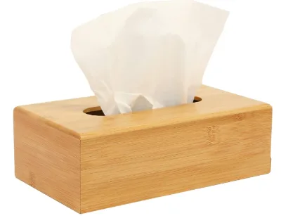 Natural Color Bamboo Tissue Paper Storage Box Wooden Bamboo Napkin Holder for Kitchen Bathroom