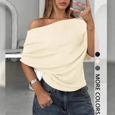 2026 Spring Women's Slash Neck Regular Sleeve Printed Soft Spandex/Cotton Regular-length Regular-fitting Top