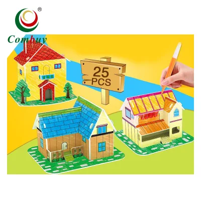 2IN1 DIY Town Toy Coloring Set Kids Paper 3d Painting Puzzle