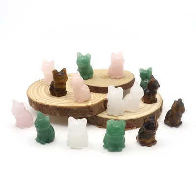 1inch Small Natural Cat Ornament Hand Carved Rose Quartz Crystal Trendy Carving Animal for Healing Stone Crystal Decoration