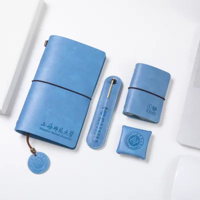 Blue Fresh School Logo Notebook Card Holder Pencil Case Coin Purse Stationery Set Perfect Back to School Gift Box Journal
