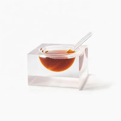Customize Jewish Square Clear Acrylic Honey Jar with Removable Lid and Spoon for Home
