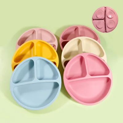 Light Weight Safe 100% Silicone Baby Plates Plates With 4 Suction Cups Strong Suction Plates for Babies Toddlers