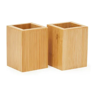 Modern Natural Bamboo Carved Pen Holder Handmade Office Desk Organizer with Custom Logo