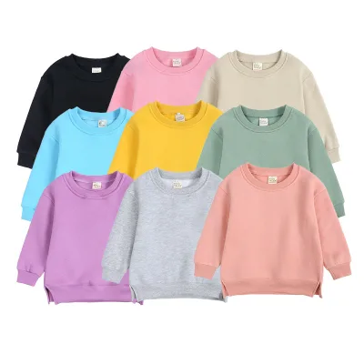 2023 Custom Fall Winter Unisex Plain Blank Crewneck Kids Pullover Sweatshirt Candy Color Toddler Baby Hoodies Sweatshirt