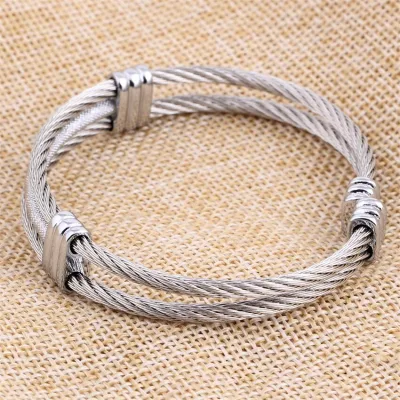 Fashion Unisex Adjustable Size Wire Cable Bracelet 18K Gold Plated Stainless Steel Waterproof Double Layer Twisted Rope Bracelet