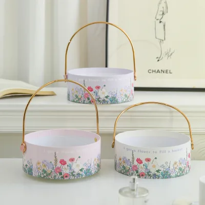 Wholesale of Chinese Style Hand-held Baskets Flower Bouquets Flower Baskets Gift Baskets Circular Packaging Boxes