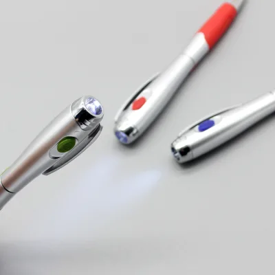 Portable Lightweight Silver Flashlight Pen with Bright LED Light Soft Non slip Rubber Grip and Pocket Clip for Gift Promotion