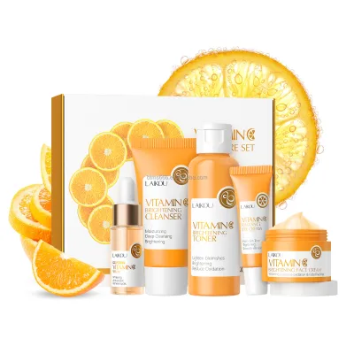 Private Label 5 Pieces Vitamin C Skin Care Set Whitening Serum for Black Skin Hydrating Natural Vitamin C Skin Care Set (New)