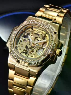 Men Automatic Watch Luxury Mechanical Watches Stainless Steel Skeleton Waterproof Diamond Luminous Mens Watch Boyfriend's Gift