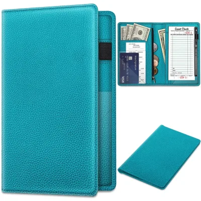 Large Size Vintage Handmade PU Leather Fold Waiter Waitress Server Wallet Restaurant Bill Holder Guest Check Book Cashier Cover