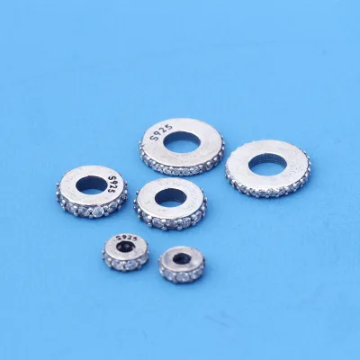5.5-8.8-10.4mm S925 Sterling Silver With Zircon Spacer Beads Straight Cut Round Antique Silver Gasket for DIY Jewelry Making