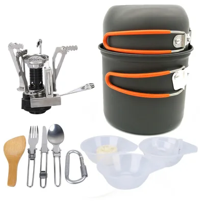 Camping Cookware Set Outdoor Portable Camping Pot Set for 1-2 People Picnic Decorative Camping Dinnerware Set