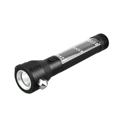 Press alarm rechargeable flashlight emergency knife with magnet for camping hiking self defense hammer flashlight