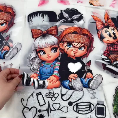 Custom Design Cartoon Doll Vinyl Appliques Kids Clothing Label Heat Sublimation Transfer DTF Transfer Vinyl for Kids T-shirts