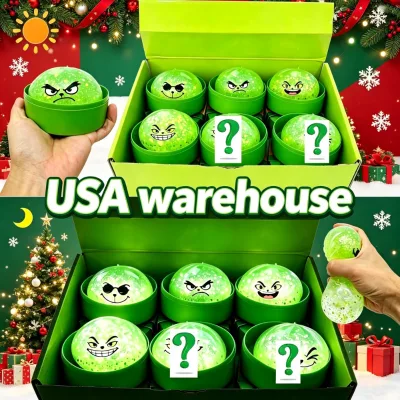 USA Warehouse Glow in Dark Christmas Green Goofy Face Dumpling Bun Squishy Pectin Filled Fast Rebound Fidget Stress Relief Toy