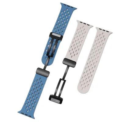 Magnetic Clasp Watch Bands 38mm/45mm/49mm Breathable Silicone Rubber Strap for Series 8/7