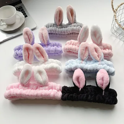 Face Washing Plush Hairbands Coral Fleece Headwrap Makeup Turban Women Hair Accessories Bunny Ear Headband