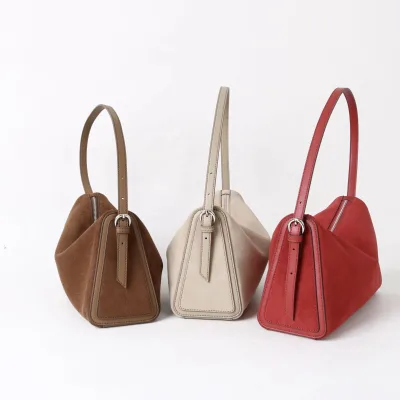 Wholesale OEM Lady Minimalist Design Vintage Suede Genuine Leather Armpit Crossbody Hobo Bags Shoulder Bag