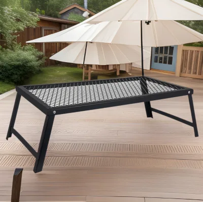 Portable Premium Iron Chrome Plated Folding Charcoal BBQ Grill Table for 2-3 People Outdoor Cooking and Camping