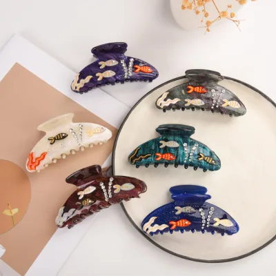 Custom Ocean Series Small Fish Acrylic Alligator Clip Handmade Inlaid Rhinestone Luxury Decorative Hair Barrette for Women Girls