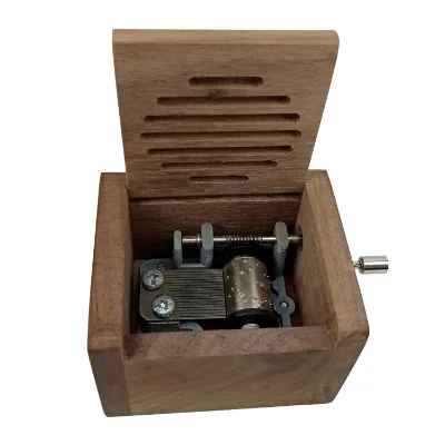 Custom Mini Walnut Music Boxes with Hand Crank Mechanism Factory Polished Technique Movement Beautiful Decoration and Model