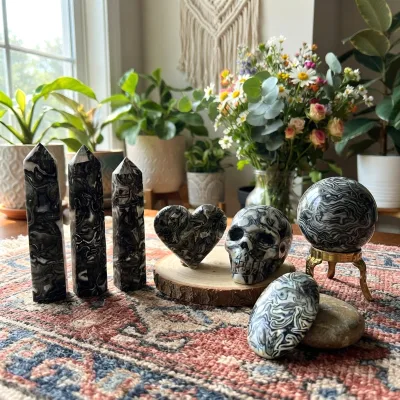 Wholesale Black Crazy Agate Ball, Healing Crystal Craft, Home Decor Tabletop Ornament