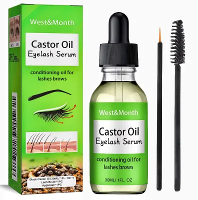 Private Label Castor Oil Eyelash Care Serum Natural Gentle Setting Long Thin Dark Black 30ml