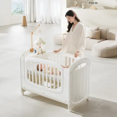 Portable Baby Crib 6-Level Height Adjustable Splicing Bedside Crib No-Gap Co-Sleeper Bed for Newborn Infant