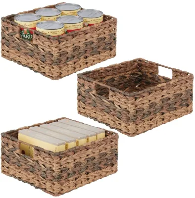 Natural Seagrass Rattan Willow Wicker Storage Basket Set of 3 Hand Woven Organized Box Decorative Water Hyacinth Storage Baskets