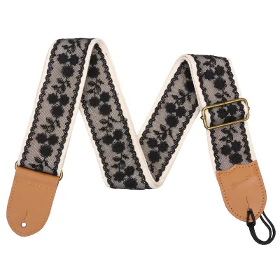 Factory Wholesale Black Lace Cotton Lightweight Durable Guitar Strap