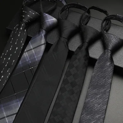 Custom logo Slim Necktie Business Men Striped Polka Dot Polyester Silk Zipper Necktie Tie Accessories