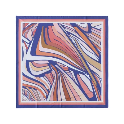 Vibrant Abstract Wave Print Chiffon Square Scarf Lightweight Fashion Bandana Square Scarf Elegant Shawl Head Scarf