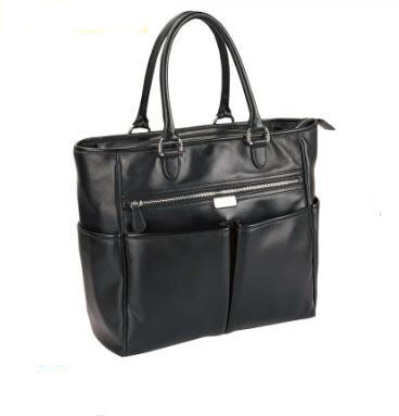 High-capacity PU Leather Handbag Mummy Diaper Bag Black Tote Bag for Women