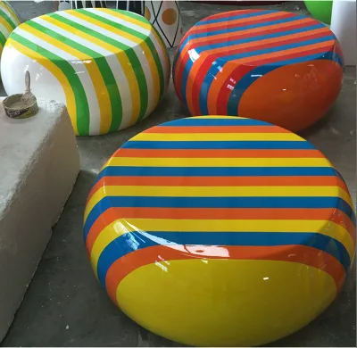 Y008A Round Pattern Public Leisure Lounge Chairs Shopping Mall Garden Fiberglass All Weather Durable Relax Cobblestone Stools