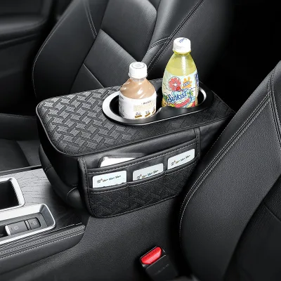 Universal Car Armrest Cushion Car Interior Accessories Leather Armrest Box Pad Center Console Storage Box With Cup Holder