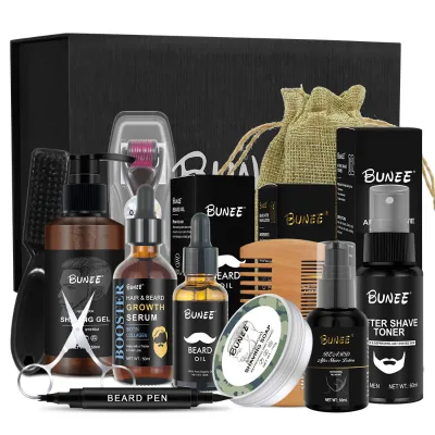 Hot Selling Wholesale Organic Moisturizing Thickening Derma Roller Anti-Hair Loss Private Label Men Best Beard Growth Oil Kit