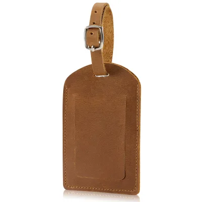 Crazy Horse Leather Luggage Tag Holder for Checked and Carry on Baggage