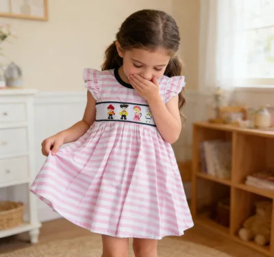 Yihui Autumn Breathable Cotton Midi Dress for Girls Hand-Smocked Party Style Sweet Customizable Logo OEM Boutique Design