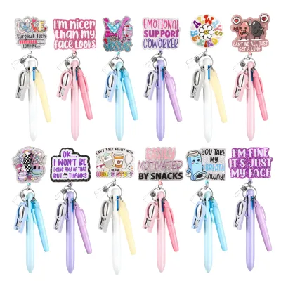 Nurse Accessories Retractable Badge Reel Pen Set Light Ballpoint Pen Foldable Scissor Made Durable ABS Permanent