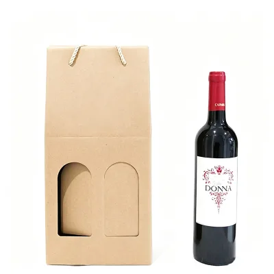 Wholesale Eco-Friendly Recyclable Luxury Portable Custom Logo Window Cut Handheld Paper Double Red Wine Bottle Gift Box