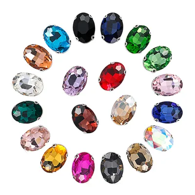 13*18mm Multi Colors D Claw Oval Crystals Glass Stones Flatback Metal Base Sewing Crystal Beads for Clothes
