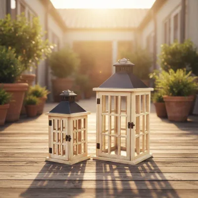 Wooden Lantern with Black Metal Top